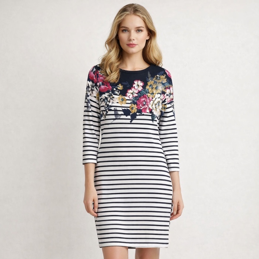 Joules dress size 2 stripes florals birds nautical coastal preppy old money